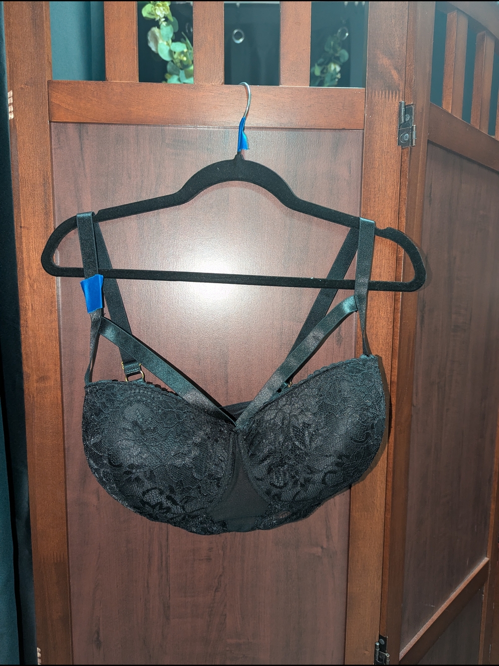 Fashion Nova Black Lace Underwire Bra with Decorative Straps